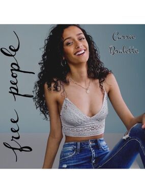 FREE PEOPLE NWT Carrie Embroidered Longline Cotton Bralette-Blue Moon/LG